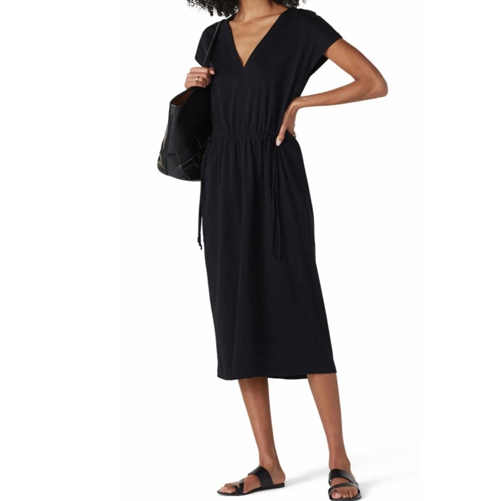 Vince Popover V-Neck Tiered Midi Dress